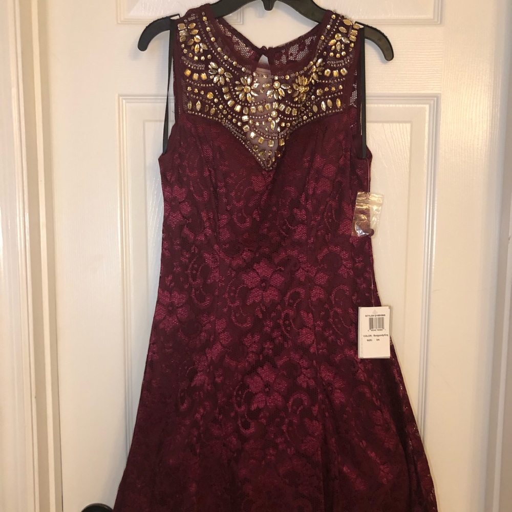 Burgundy Lace Mini Dress - never worn